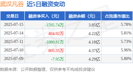 财富家 武汉凡谷：7月15日融资买入7315.87万元，融资融券余额3.86亿元
